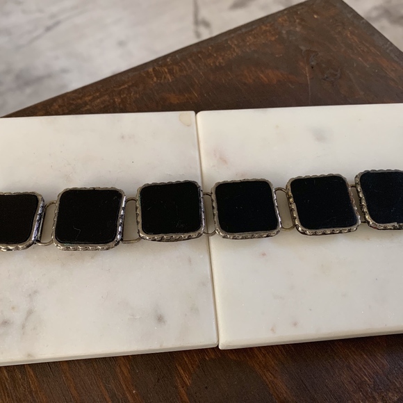 Black Lucite and Solver-tone Bracelet - Picture 1 of 4